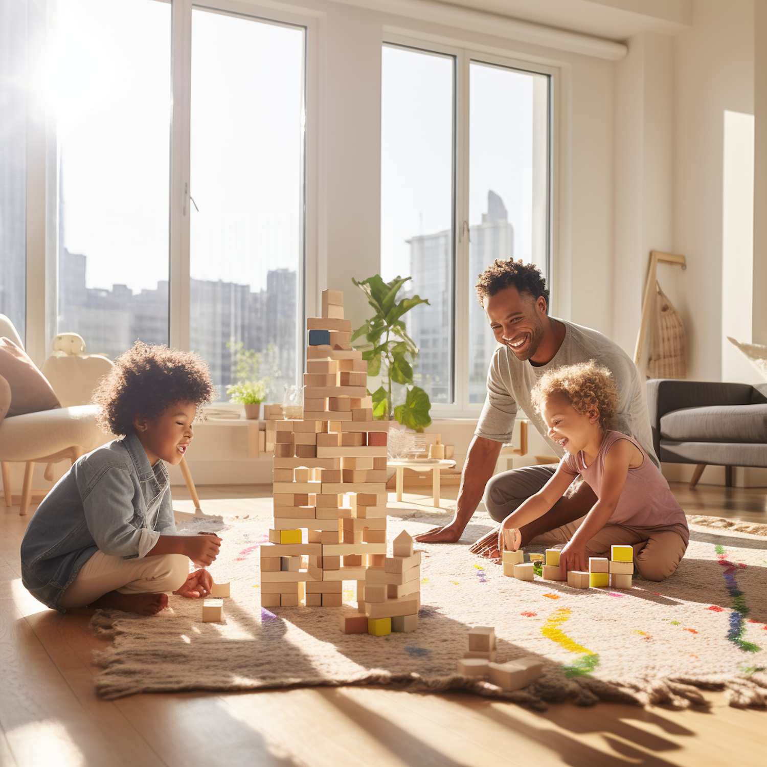 A family spending an evening together at home
