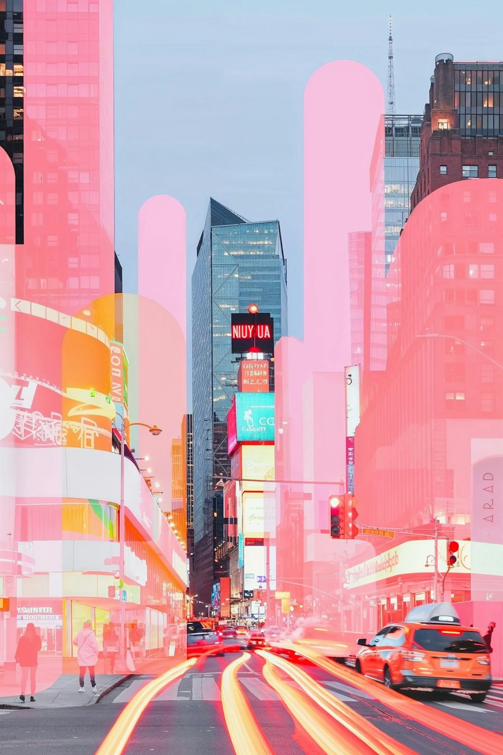 A busy city at night